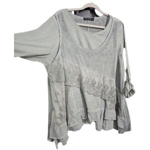 Casual Express Lacey Layer Look Grey Roll Sleeve Boho Tunic Roll XXL